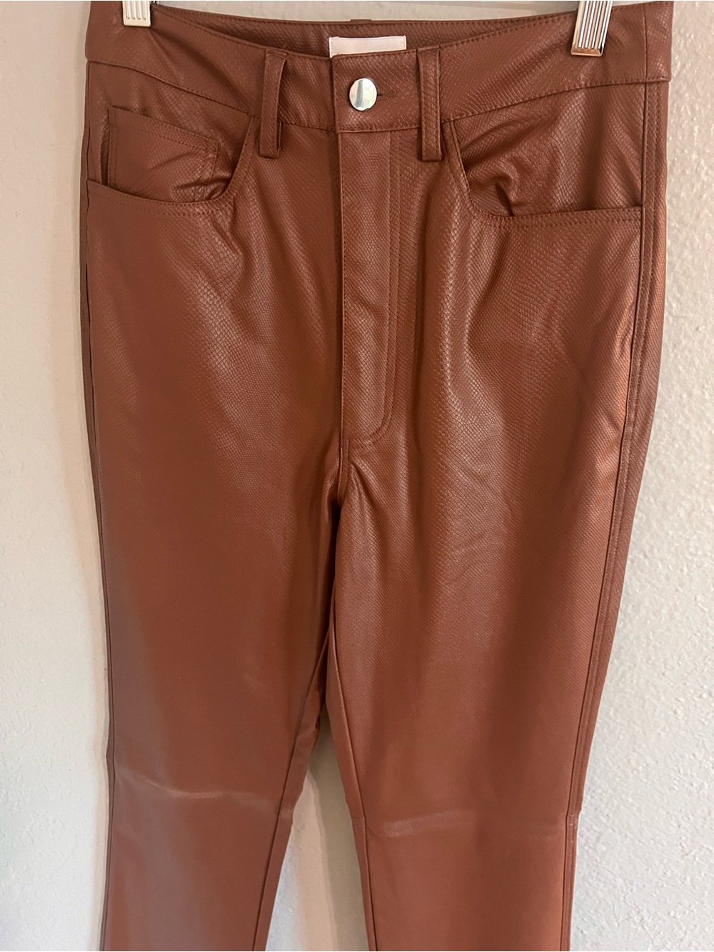 DANIELLE BERNSTEIN Brown Faux Leather Straight-Leg Jeans - Picture 7 of 9